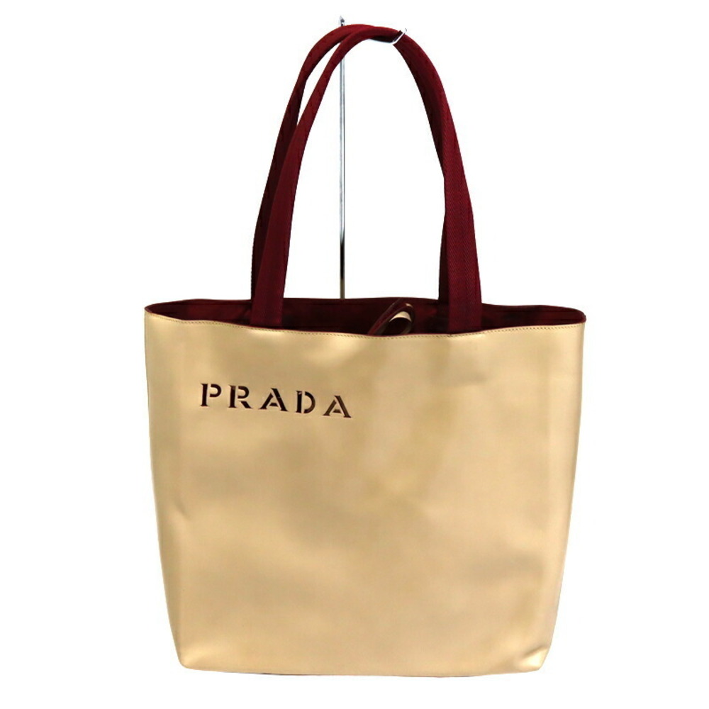 Prada Logo Tote Bag Leather Beige Cream